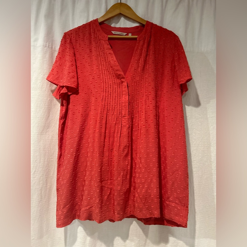 Soft Surroundings Coral Pin Dot Shirt size L
